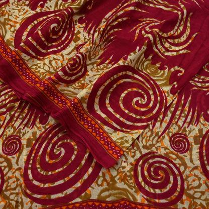 Indian Vintage Pink & Beige Saree Printed 100% Pure Cotton Sari Craft Fabric 5Yd Sewing Sarong Wrap Floral Dress making Quilting Crafting
