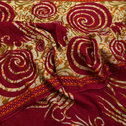 Indian Vintage Pink & Beige Saree Printed 100% Pure Cotton Sari Craft Fabric 5Yd Sewing Sarong Wrap Floral Dress making Quilting Crafting