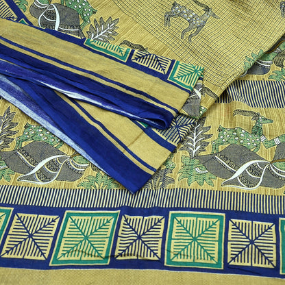 Indian Vintage Sari Beige Printed Pure Cotton Sarees Fabric 5Yd Sarong Wrap Boho Fabric Kimono Soft Dress making Crafting Quilting