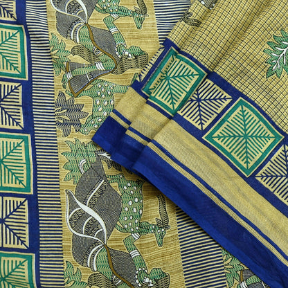 Indian Vintage Sari Beige Printed Pure Cotton Sarees Fabric 5Yd Sarong Wrap Boho Fabric Kimono Soft Dress making Crafting Quilting