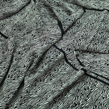 Indian Vintage Sari White & Black Pure Crepe Silk Mukesh Work Printed Sarees 5yd Sewing Craft Fabric Ethnic Upcycle Dress Making Quilting