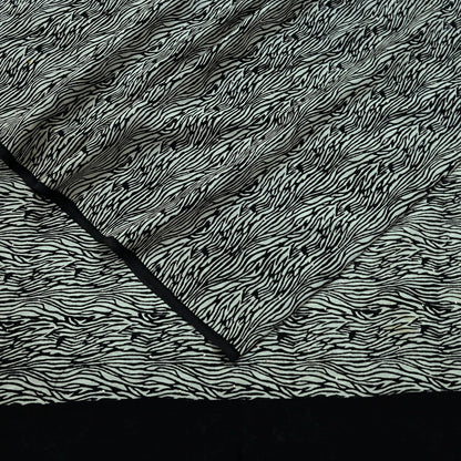 Indian Vintage Sari White & Black Pure Crepe Silk Mukesh Work Printed Sarees 5yd Sewing Craft Fabric Ethnic Upcycle Dress Making Quilting
