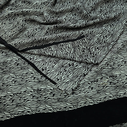 Indian Vintage Sari White & Black Pure Crepe Silk Mukesh Work Printed Sarees 5yd Sewing Craft Fabric Ethnic Upcycle Dress Making Quilting