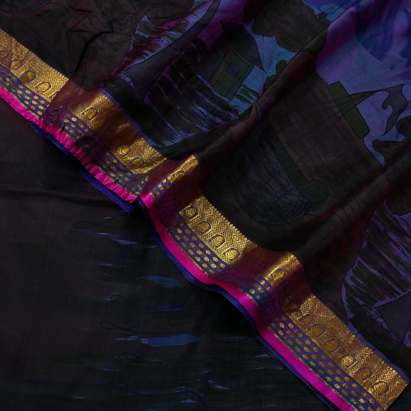 Indian Vintage Blue & Purple Sarees 100% Pure Silk Printed Sari 6yd Sewing Craft Fabric DressMaking Soft For Crafting Quilting Upcycle