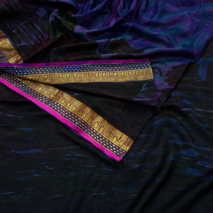 Indian Vintage Blue & Purple Sarees 100% Pure Silk Printed Sari 6yd Sewing Craft Fabric DressMaking Soft For Crafting Quilting Upcycle