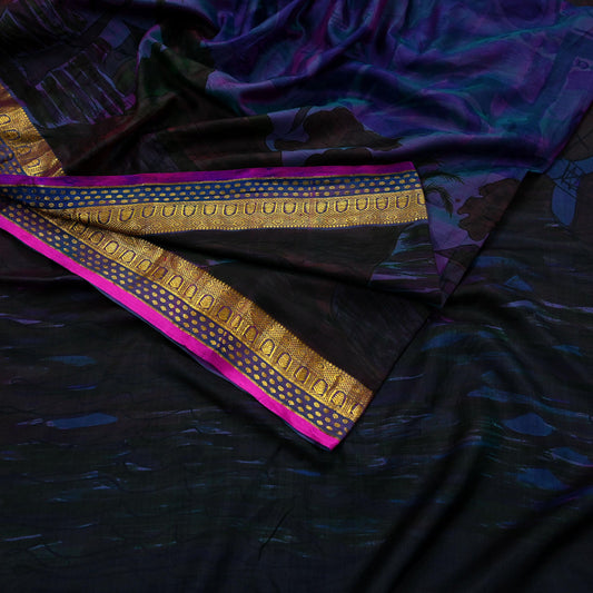 Indian Vintage Blue & Purple Sarees 100% Pure Silk Printed Sari 6yd Sewing Craft Fabric DressMaking Soft For Crafting Quilting Upcycle