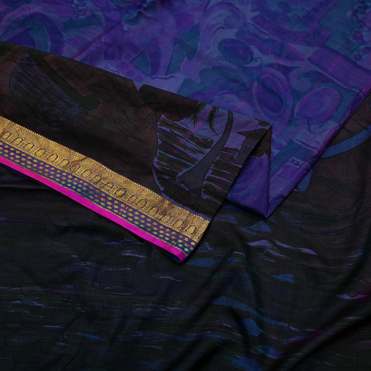 Indian Vintage Blue & Purple Sarees 100% Pure Silk Printed Sari 6yd Sewing Craft Fabric DressMaking Soft For Crafting Quilting Upcycle