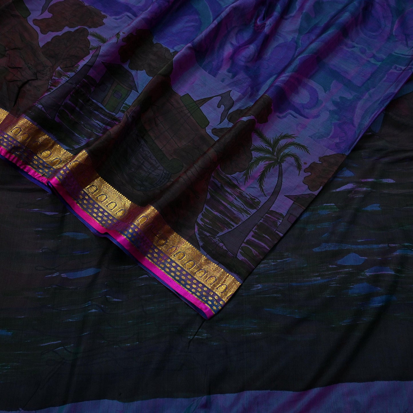 Indian Vintage Blue & Purple Sarees 100% Pure Silk Printed Sari 6yd Sewing Craft Fabric DressMaking Soft For Crafting Quilting Upcycle