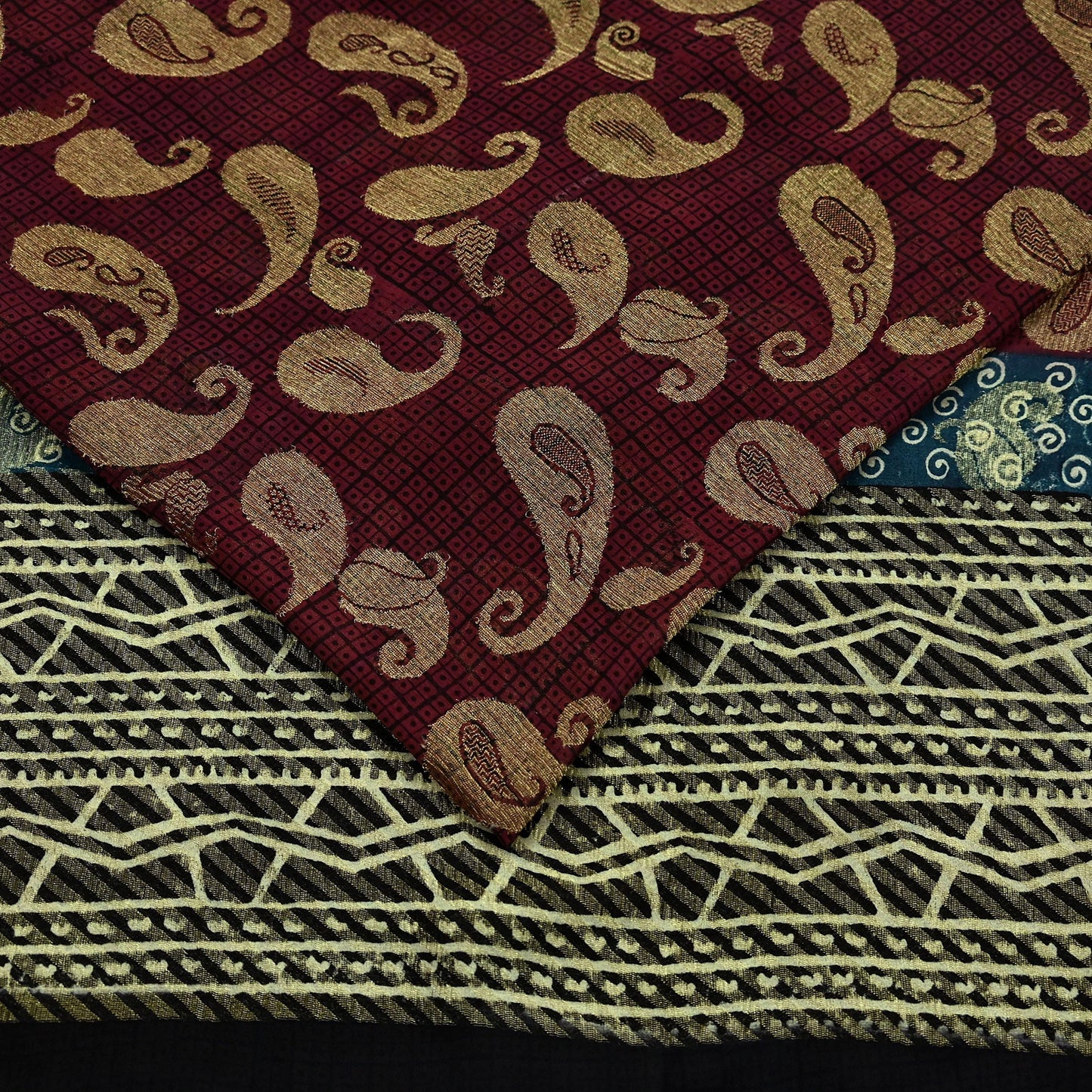 Indian Women Vintage Maroon & Black Saree 100% Pure Georgette Silk Printed Sari Sewing 5yd Soft Craft Fabric Stripes Dress Making Crafting