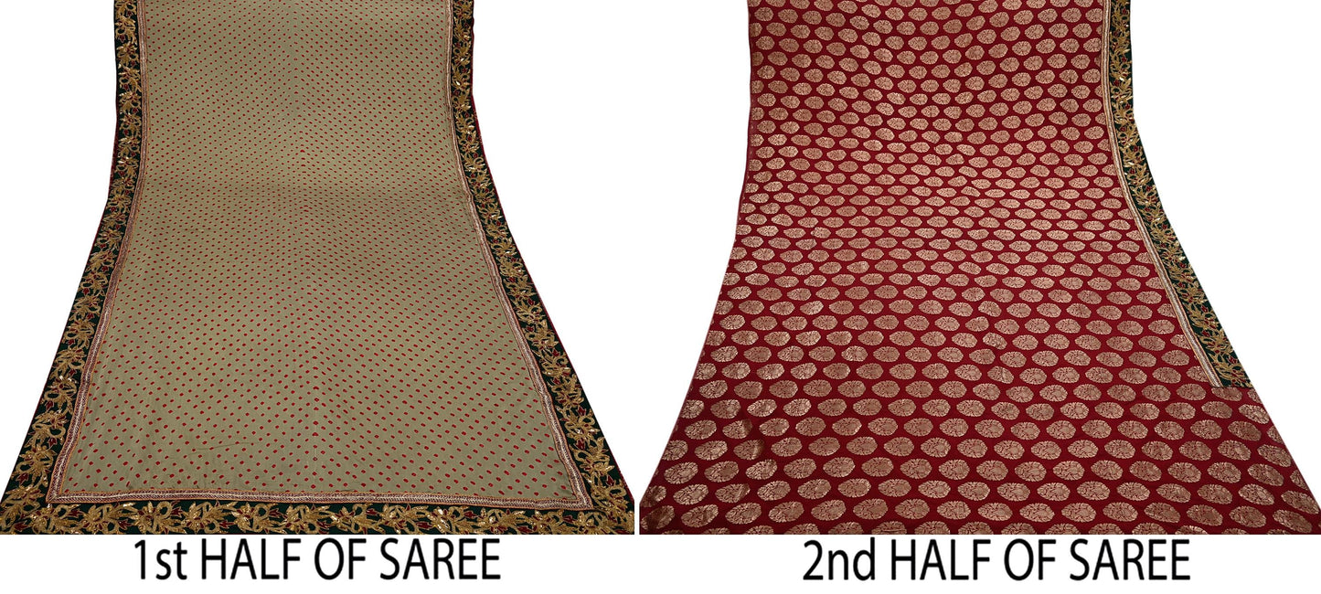 Indian New Saree Pure Chanderi Silk & Satin Silk Hand Embroidered Sabyasachi Designer Sari 6Yd Soft Ethnic Zardozi/ With Blouse Fabric