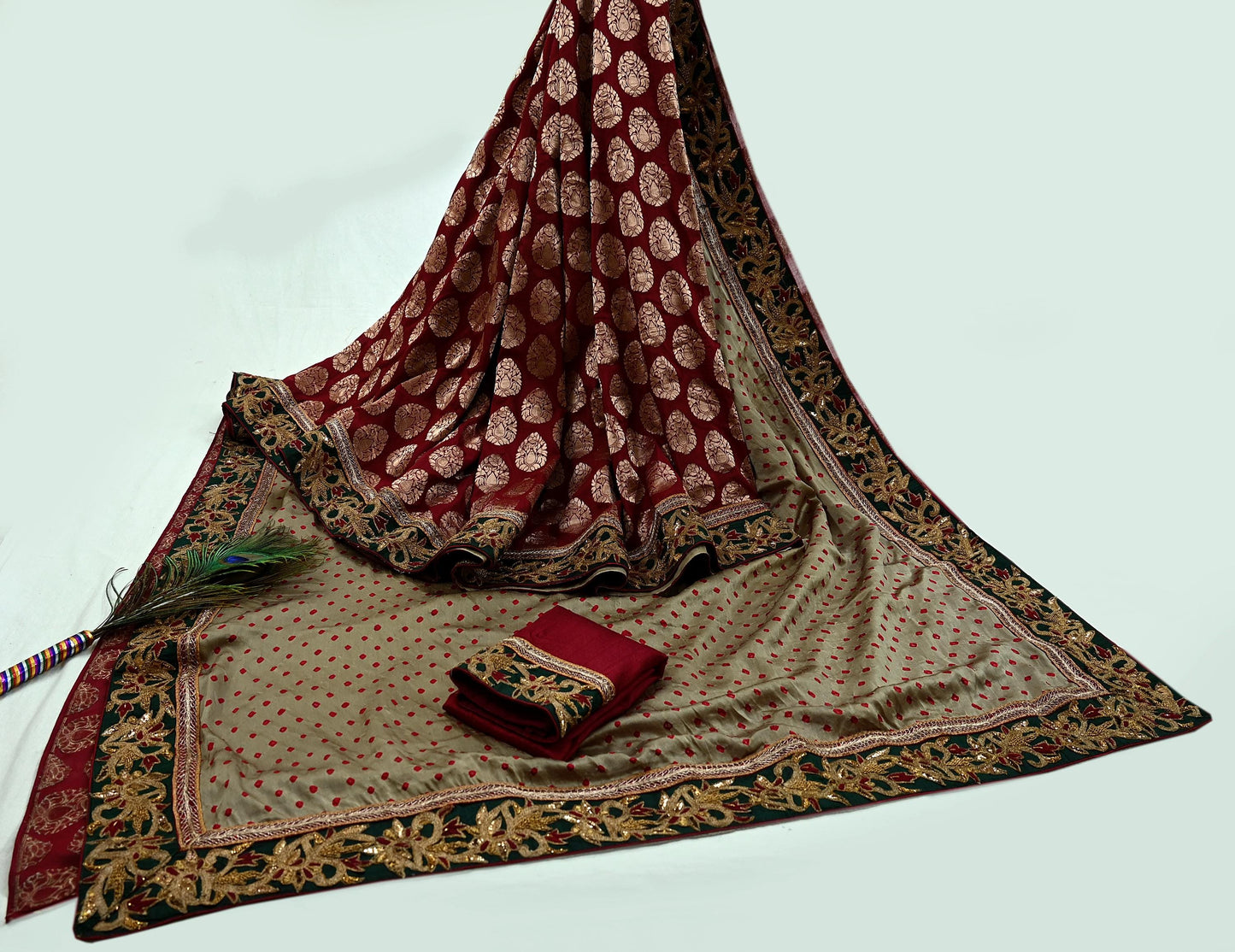 Indian New Saree Pure Chanderi Silk & Satin Silk Hand Embroidered Sabyasachi Designer Sari 6Yd Soft Ethnic Zardozi/ With Blouse Fabric