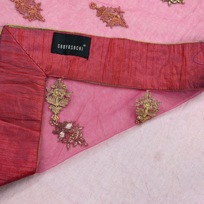 Indian New Saree Pink Mesh/Net Hand Embroidered Sabyasachi Designer Sari 6Yd Soft Ethnic Bollywood Party saree With Blouse Fabric