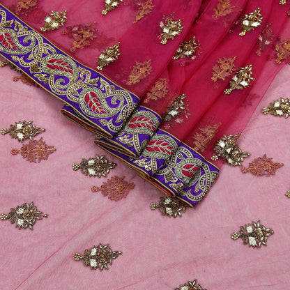 Indian New Saree Pink Mesh/Net Hand Embroidered Sabyasachi Designer Sari 6Yd Soft Ethnic Bollywood Party saree With Blouse Fabric