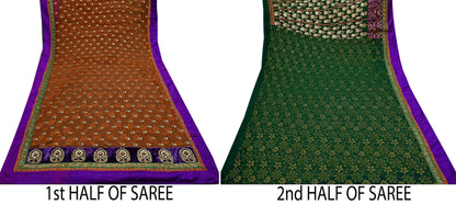Indian Pre-Owned Sari Orange & Purple Net/Mesh Hand Embroidered Designer Sabyasachi Lehenga Sarees Ethnic Zardozi/Dabka Zari Wedding Sarees