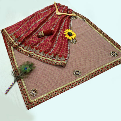 Indian New Sari White & Pink Net/Mesh Hand Embroidered Designer Sabyasachi Lehenga Sarees 5yd Ethnic Zardozi/Dabka Zari With Blouse Fabric