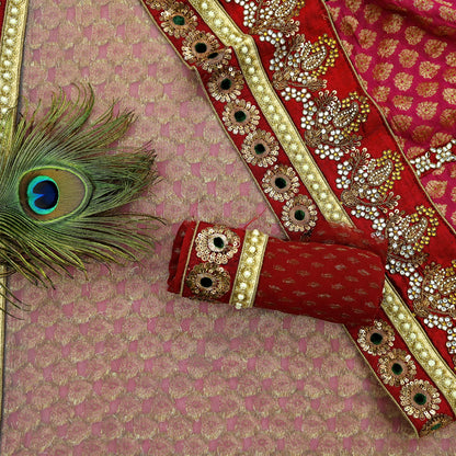 Indian New Sari White & Pink Net/Mesh Hand Embroidered Designer Sabyasachi Lehenga Sarees 5yd Ethnic Zardozi/Dabka Zari With Blouse Fabric