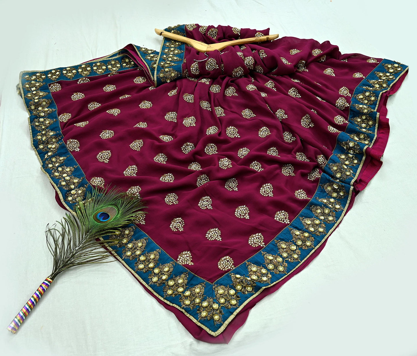 Indian Heavy Sari Maroon Pure Georgette Silk Hand Embroidered Sarees Designer Sabyasachi 6Yd Sewing Ethnic Sarees With Blouse Fabric