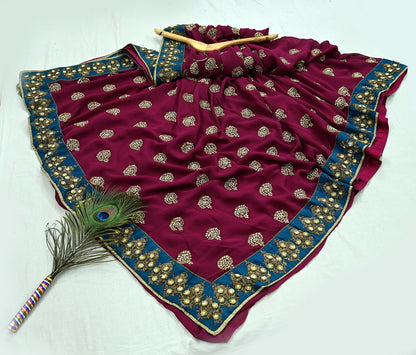 Indian Heavy Sari Maroon Pure Georgette Silk Hand Embroidered Sarees Designer Sabyasachi 6Yd Sewing Ethnic Sarees With Blouse Fabric