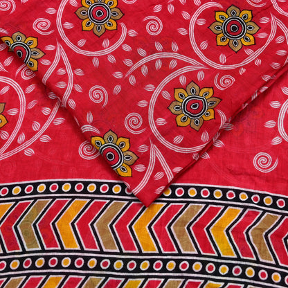 Indian Vintage Sari Red Printed 100% Pure Cotton Saree Craft Fabric 5Yd Sewing Sarong Wrap Boho Floral Soft Quilting Upcycle