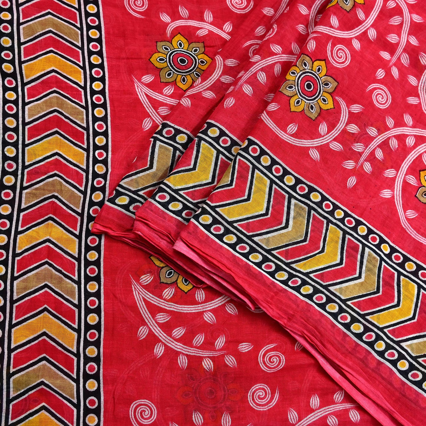 Indian Vintage Sari Red Printed 100% Pure Cotton Saree Craft Fabric 5Yd Sewing Sarong Wrap Boho Floral Soft Quilting Upcycle