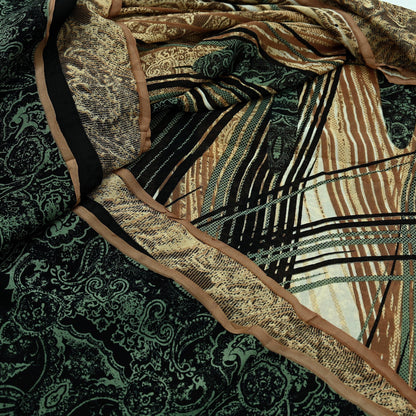 Indian Women Vintage Sari Black & Brown 100% Pure Georgette Silk Printed Saree Sewing 5yd Soft Craft Fabric Dress Making Dress Designing
