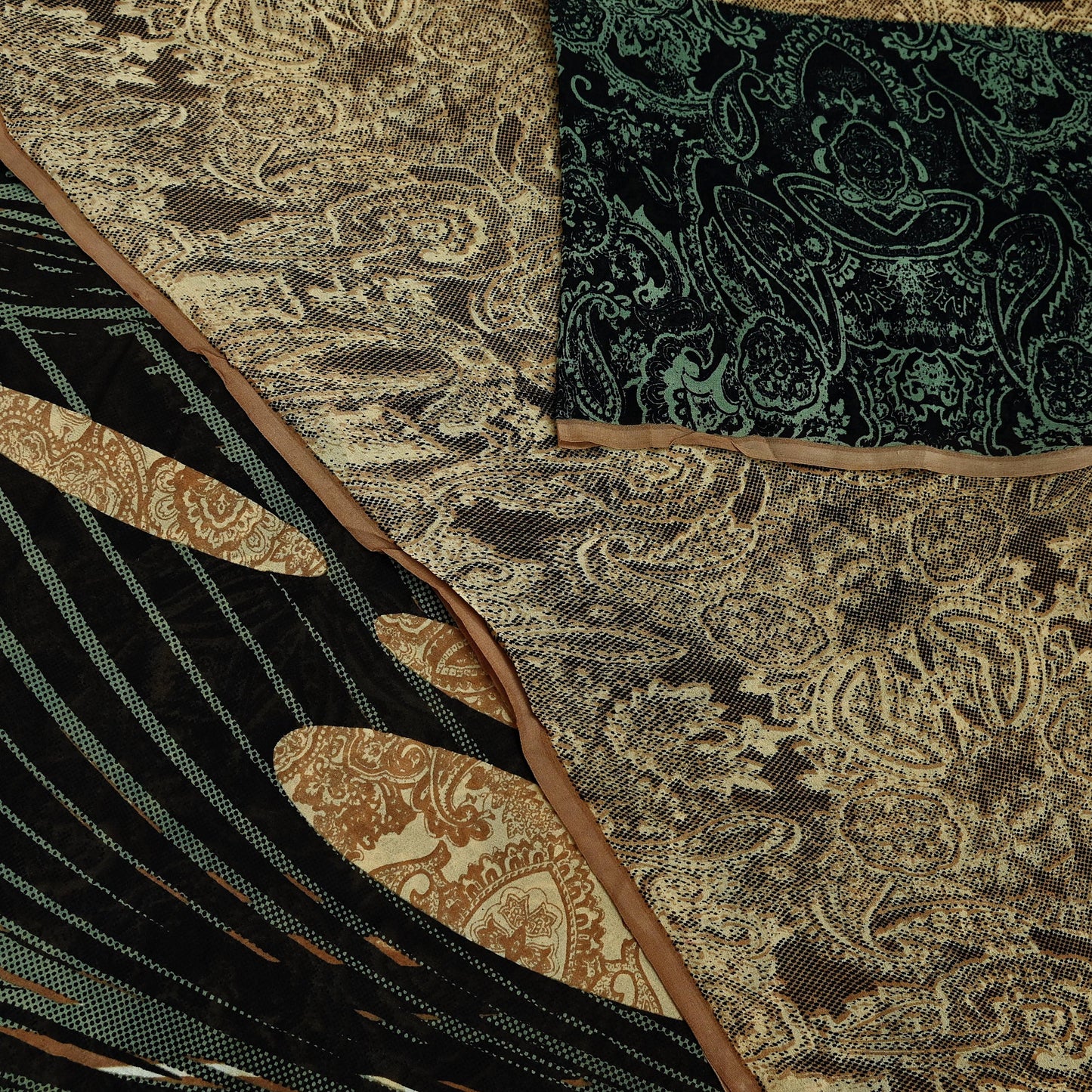 Indian Women Vintage Sari Black & Brown 100% Pure Georgette Silk Printed Saree Sewing 5yd Soft Craft Fabric Dress Making Dress Designing