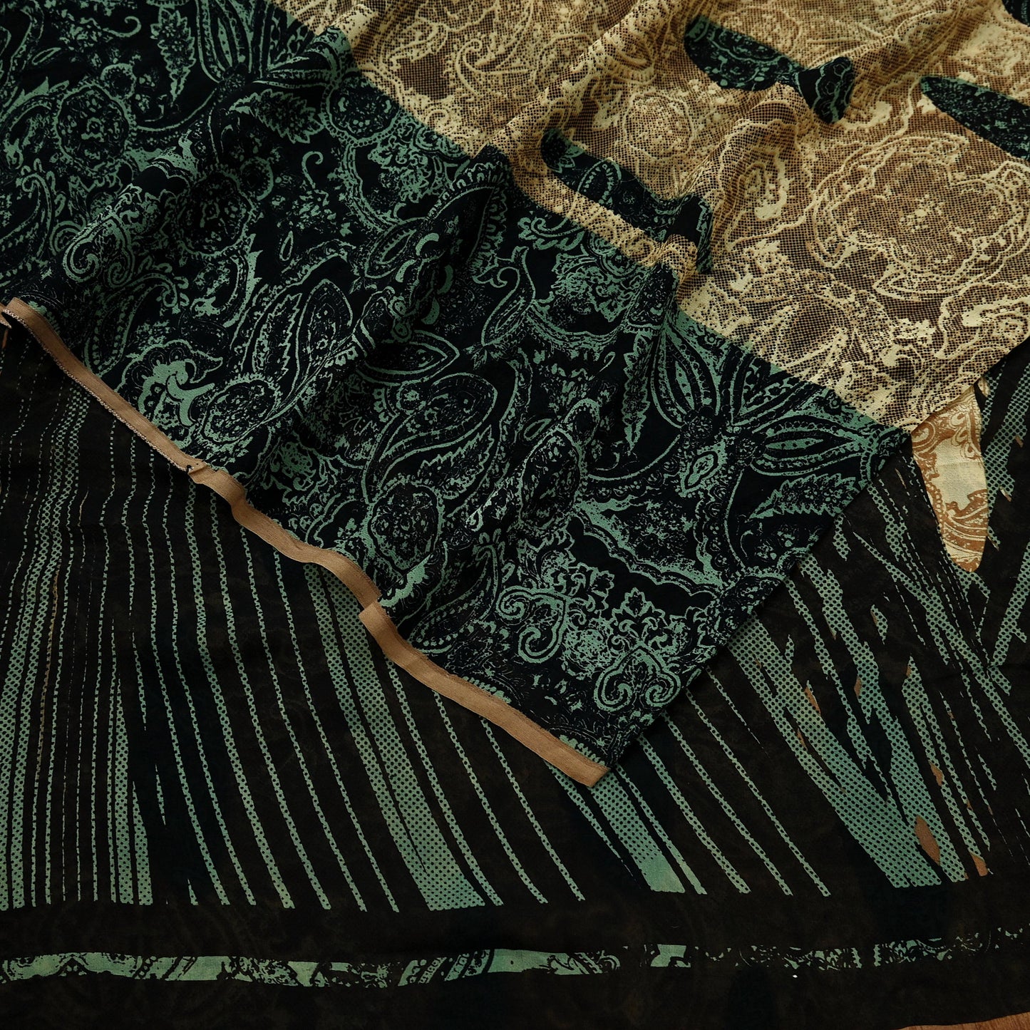 Indian Women Vintage Sari Black & Brown 100% Pure Georgette Silk Printed Saree Sewing 5yd Soft Craft Fabric Dress Making Dress Designing