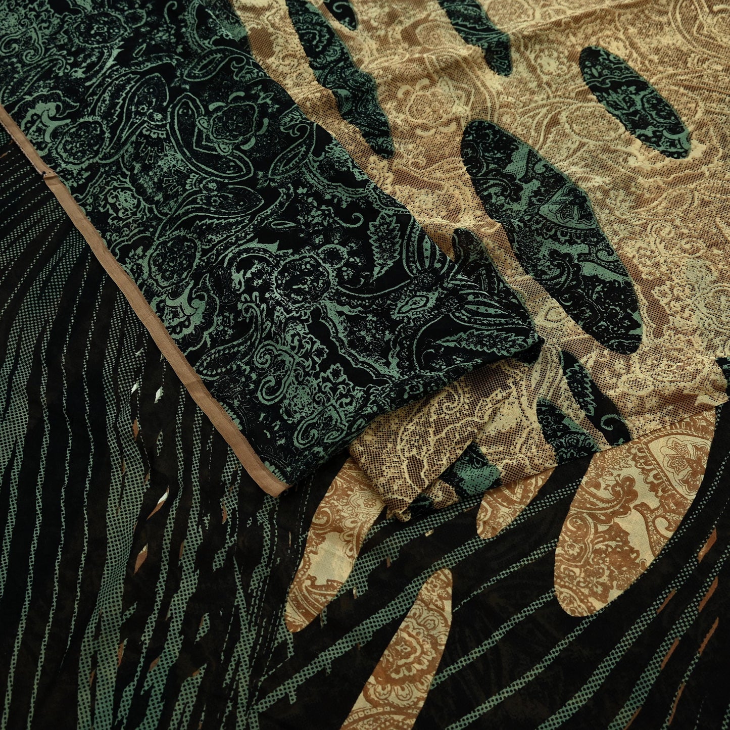 Indian Women Vintage Sari Black & Brown 100% Pure Georgette Silk Printed Saree Sewing 5yd Soft Craft Fabric Dress Making Dress Designing