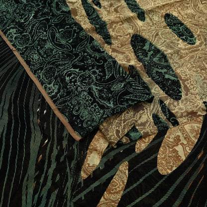 Indian Women Vintage Sari Black & Brown 100% Pure Georgette Silk Printed Saree Sewing 5yd Soft Craft Fabric Dress Making Dress Designing