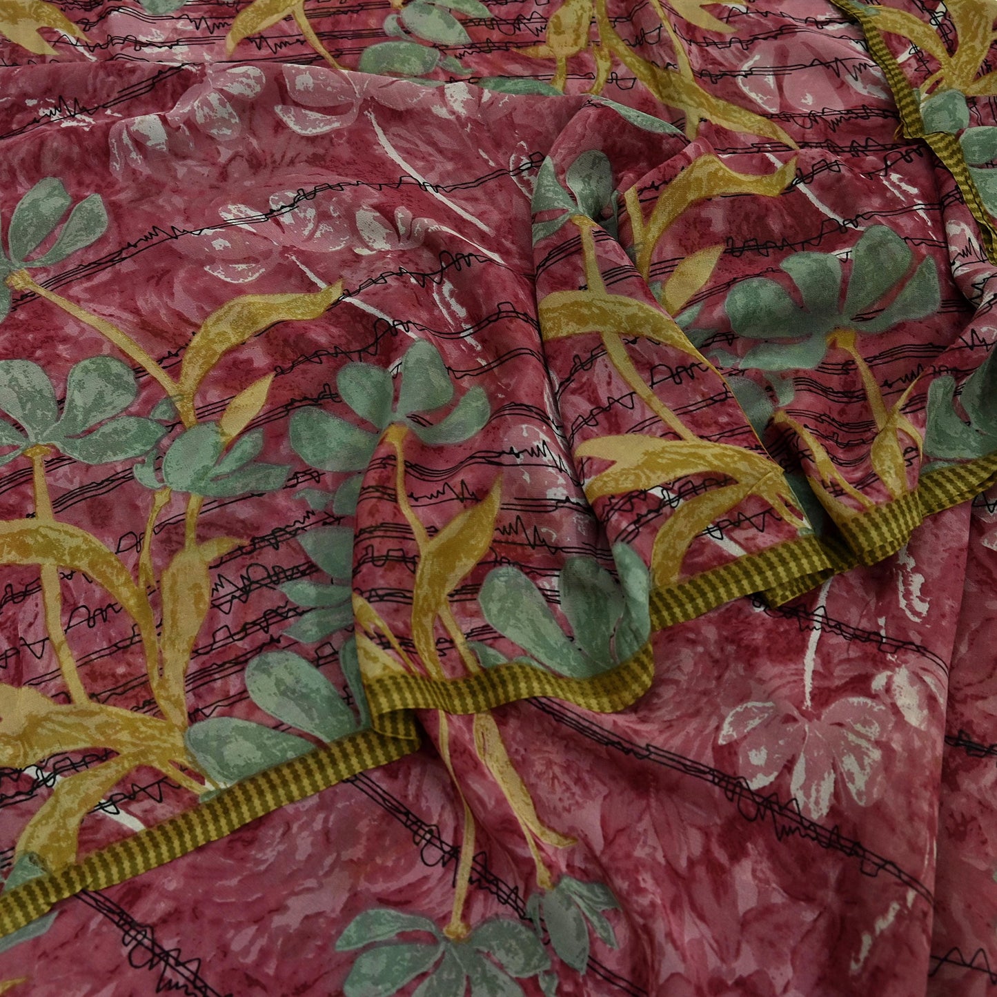 Indian Vintage Sari Pink Pure Georgette Silk Printed Saree Craft Fabric Sewing 5Yd Soft Light Dress Making Crafting Quilting Upcycle