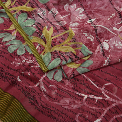 Indian Vintage Sari Pink Pure Georgette Silk Printed Saree Craft Fabric Sewing 5Yd Soft Light Dress Making Crafting Quilting Upcycle