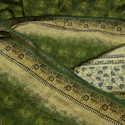 Indian Vintage Sari Green Pure Silk Printed Sarees 5yd Sewing Craft Fabric Dress Making  Soft Floral Wrap Upcycle Used Quilting Crafting