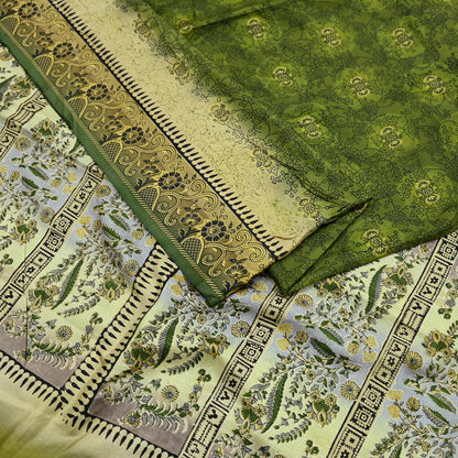 Indian Vintage Sari Green Pure Silk Printed Sarees 5yd Sewing Craft Fabric Dress Making  Soft Floral Wrap Upcycle Used Quilting Crafting
