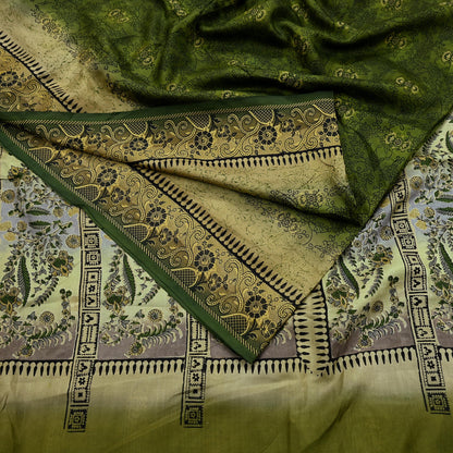 Indian Vintage Sari Green Pure Silk Printed Sarees 5yd Sewing Craft Fabric Dress Making  Soft Floral Wrap Upcycle Used Quilting Crafting