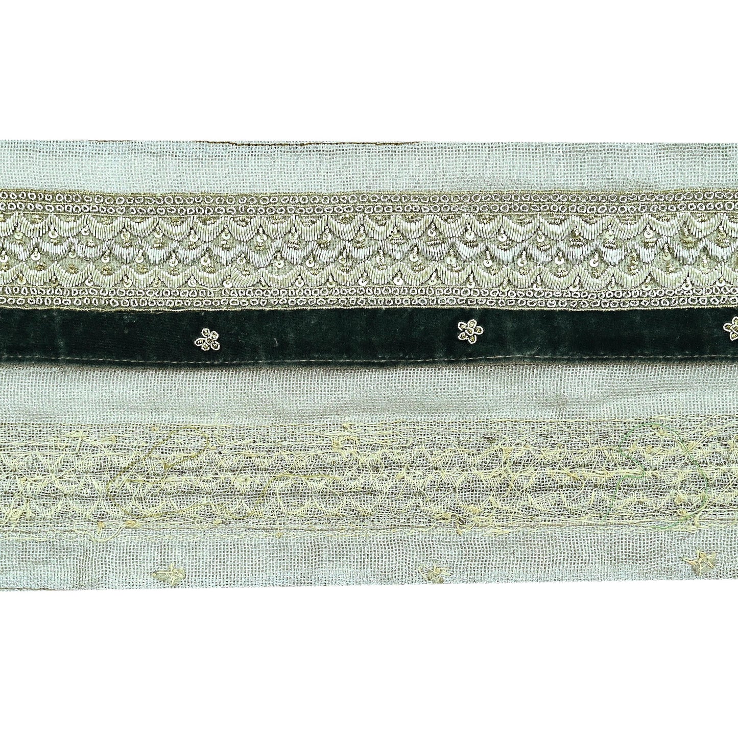 Indian Vintage Silver Sari Border Hand Embroidered 1yd Craft Trim Lace Sewing Tissue Ribbon Recycled Sari Border Zardozi/ Dabka Zari