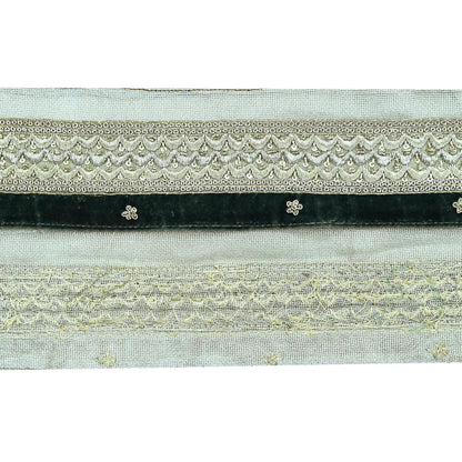 Indian Vintage Silver Sari Border Hand Embroidered 1yd Craft Trim Lace Sewing Tissue Ribbon Recycled Sari Border Zardozi/ Dabka Zari