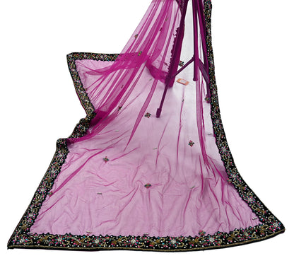 Indian Vintage Heavy Wedding Purple Dupatta Net Mesh Long Stole Hand Embroidered Scarves Golden Zardozi Dabka Zari Bridal Veil Hijab