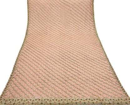 Indian Vintage Bridal Heavy Orange Dupatta Net Mesh Long Stole Hand Embroidered Scarves Golden Zardozi Dabka Zari Sequins Wedding Veil