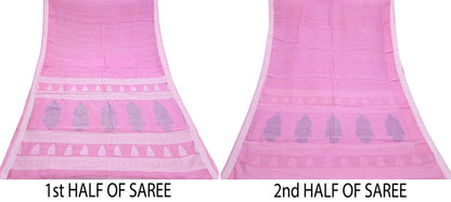Indian Vintage Sari Baby Pink Pure Cotton Hand Woven Sarees Craft Fabric 5yd Ethnic Crafting Quilting Dress Making Quilting Upcycle
