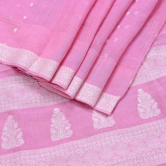 Indian Vintage Sari Baby Pink Pure Cotton Hand Woven Sarees Craft Fabric 5yd Ethnic Crafting Quilting Dress Making Quilting Upcycle