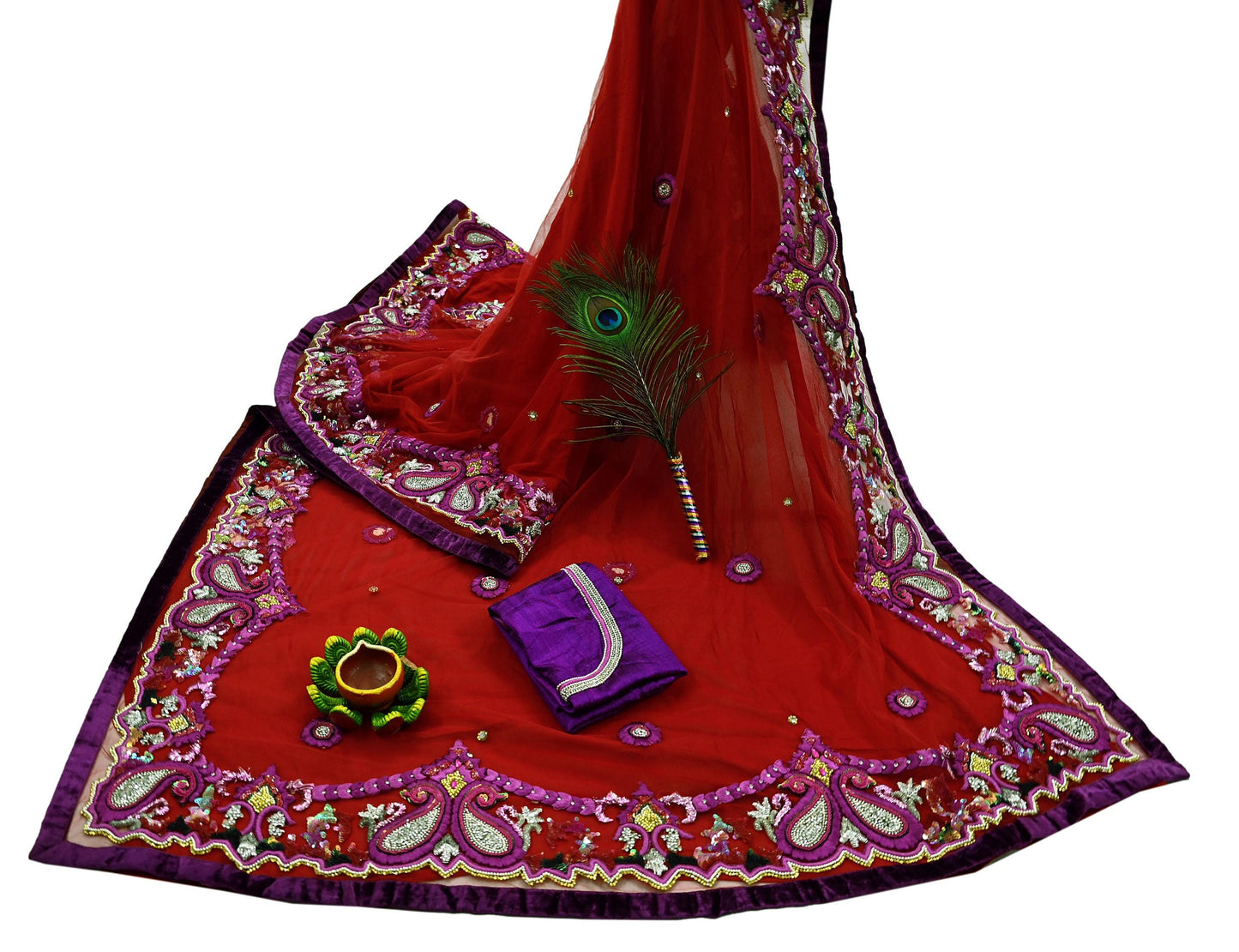 Indian Vintage Heavy Sari Red Net/Georgette Silk Hand Embroidered Sarees Craft Fabric 6Yd Sewing Soft Wedding sarees With Blouse fabric