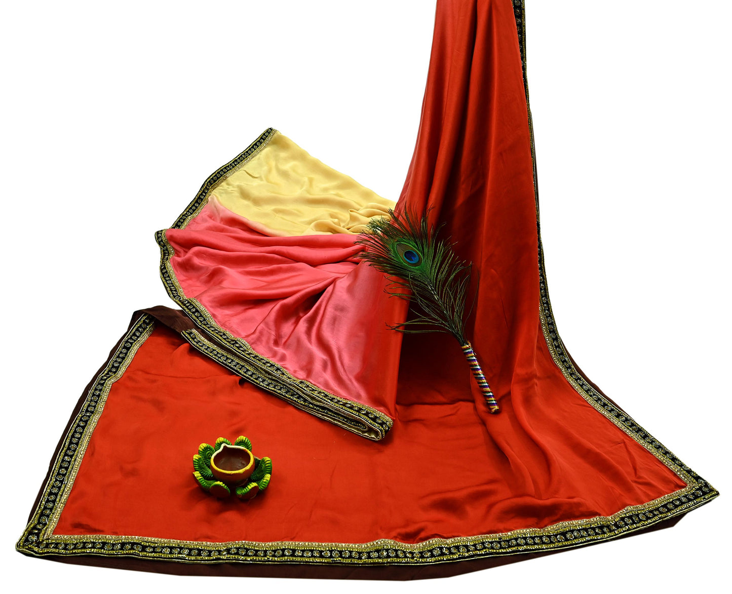 Indian Vintage Heavy Sari  Hand Embroidered Saree 100% Pure Satin Silk Craft Fabric 6yd Soft Wedding/Party Wear Dress making Dress Designing