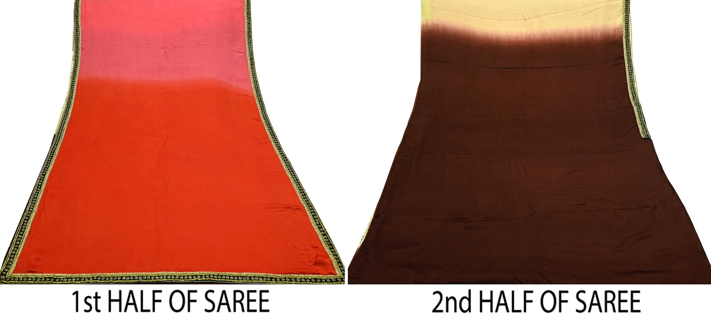 Indian Vintage Heavy Sari  Hand Embroidered Saree 100% Pure Satin Silk Craft Fabric 6yd Soft Wedding/Party Wear Dress making Dress Designing