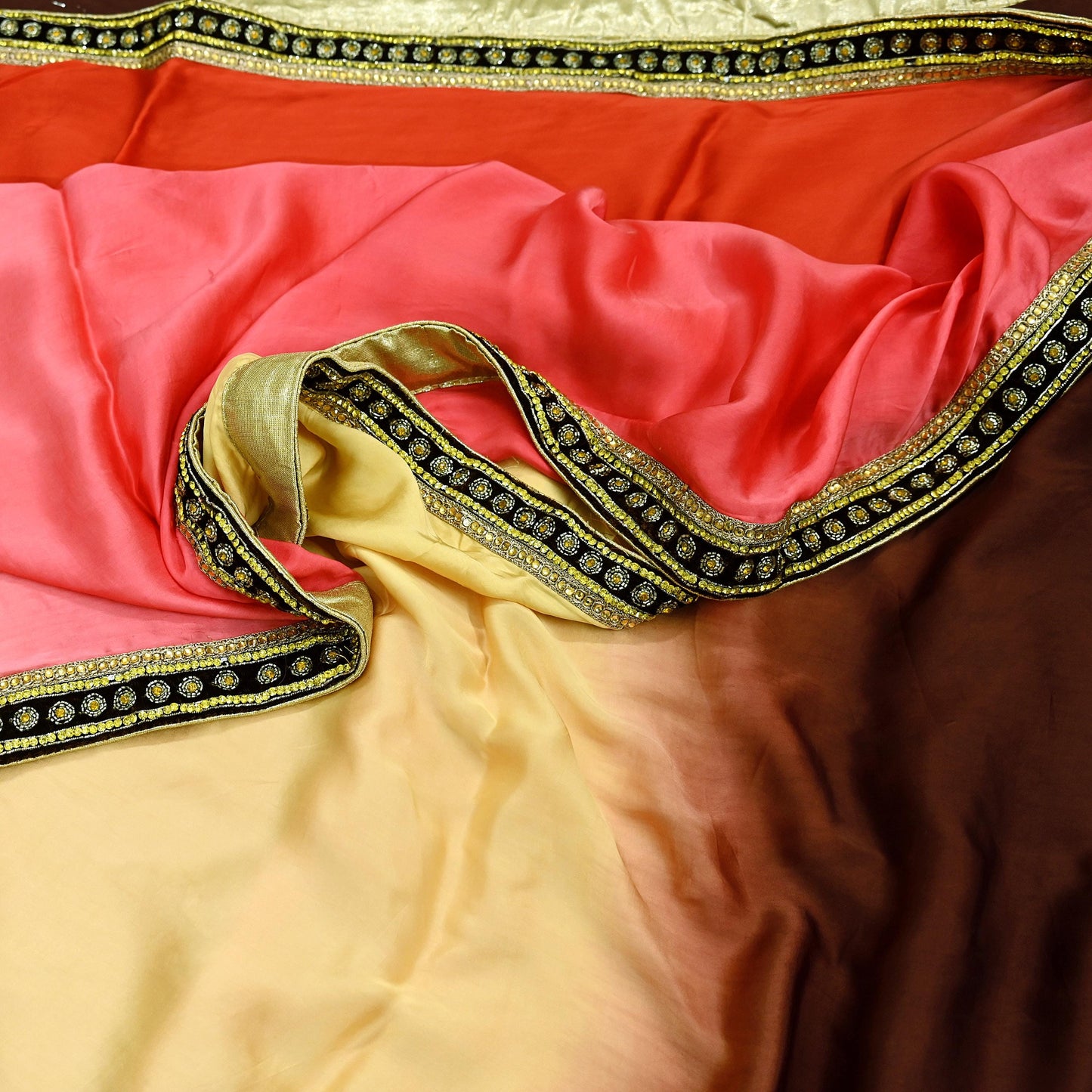 Indian Vintage Heavy Sari  Hand Embroidered Saree 100% Pure Satin Silk Craft Fabric 6yd Soft Wedding/Party Wear Dress making Dress Designing