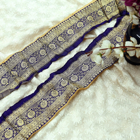 Indian Vintage Purple & Ivory Sari Border Woven Banarasi 1yd Trim Craft Sewing Recycled Sari Border Zari Pure Silk Home Decor Crafting