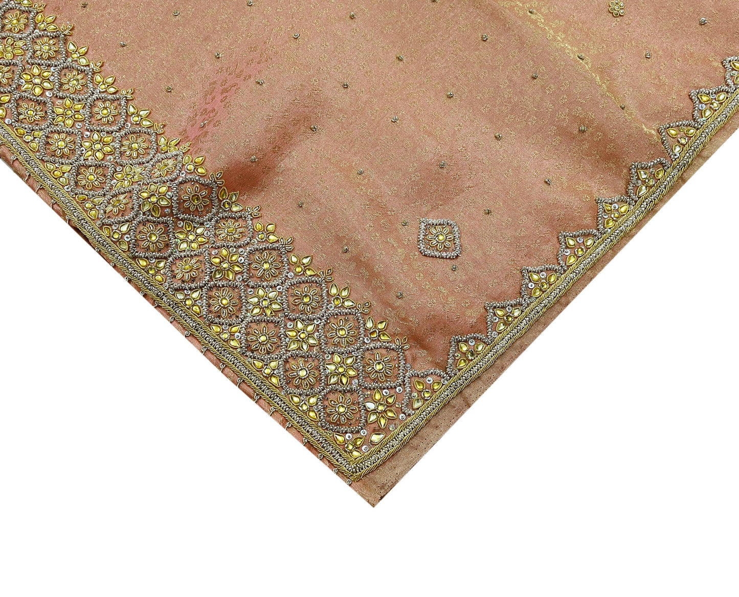 Indian Vintage Bridal Heavy Dupatta Pink Pure Tissue Silk Long Stole Hand Embroidered Hijab Scarves Zari Zardozi/Dabka Wedding Hijab Veil