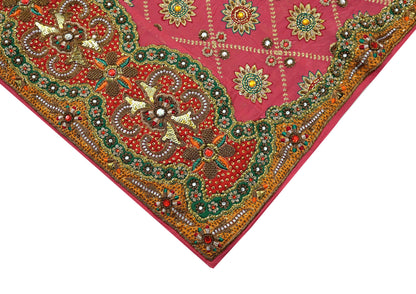 Indian Vintage Heavy Bridal Dupatta Pink Pure Georgette Silk Long Stole Hand Embroidered Scarf Zardozi/Dabka Zari Wedding/Party Dupatta