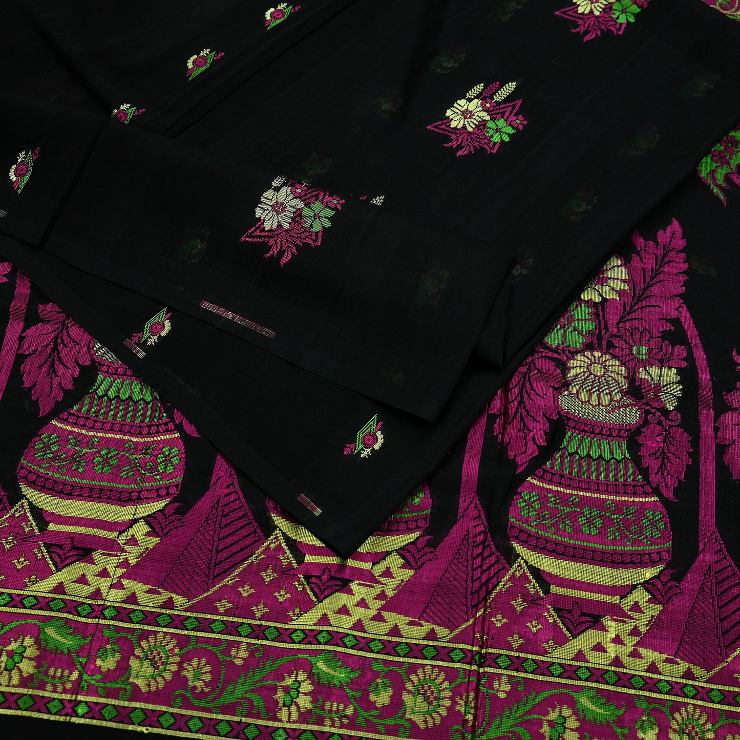 Indian Vintage Sari Black 100% Pure Silk Hand Woven Sarees Craft Fabric 5Yd Ethnic Sewing Dress making Crafting Quilting Upcycle