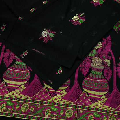 Indian Vintage Sari Black 100% Pure Silk Hand Woven Sarees Craft Fabric 5Yd Ethnic Sewing Dress making Crafting Quilting Upcycle