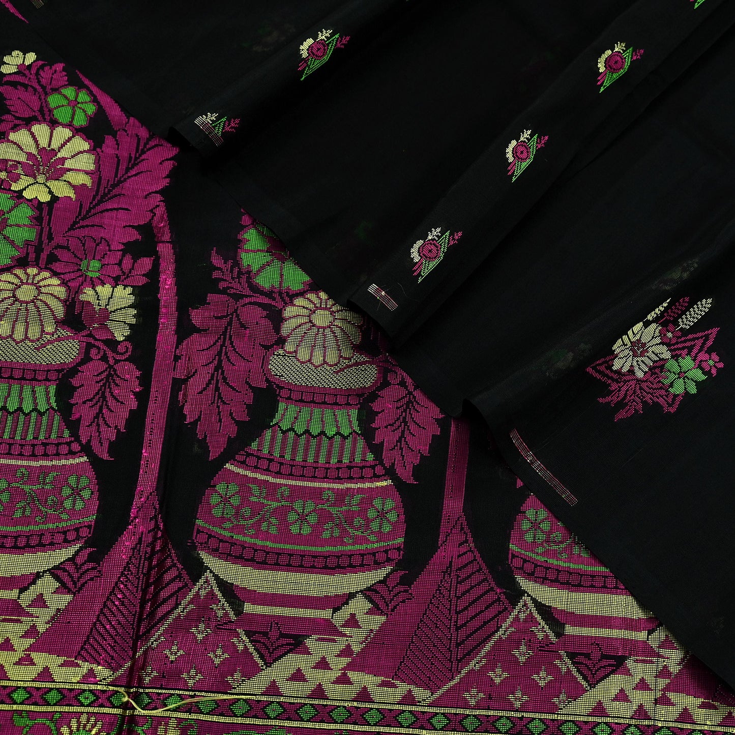 Indian Vintage Sari Black 100% Pure Silk Hand Woven Sarees Craft Fabric 5Yd Ethnic Sewing Dress making Crafting Quilting Upcycle